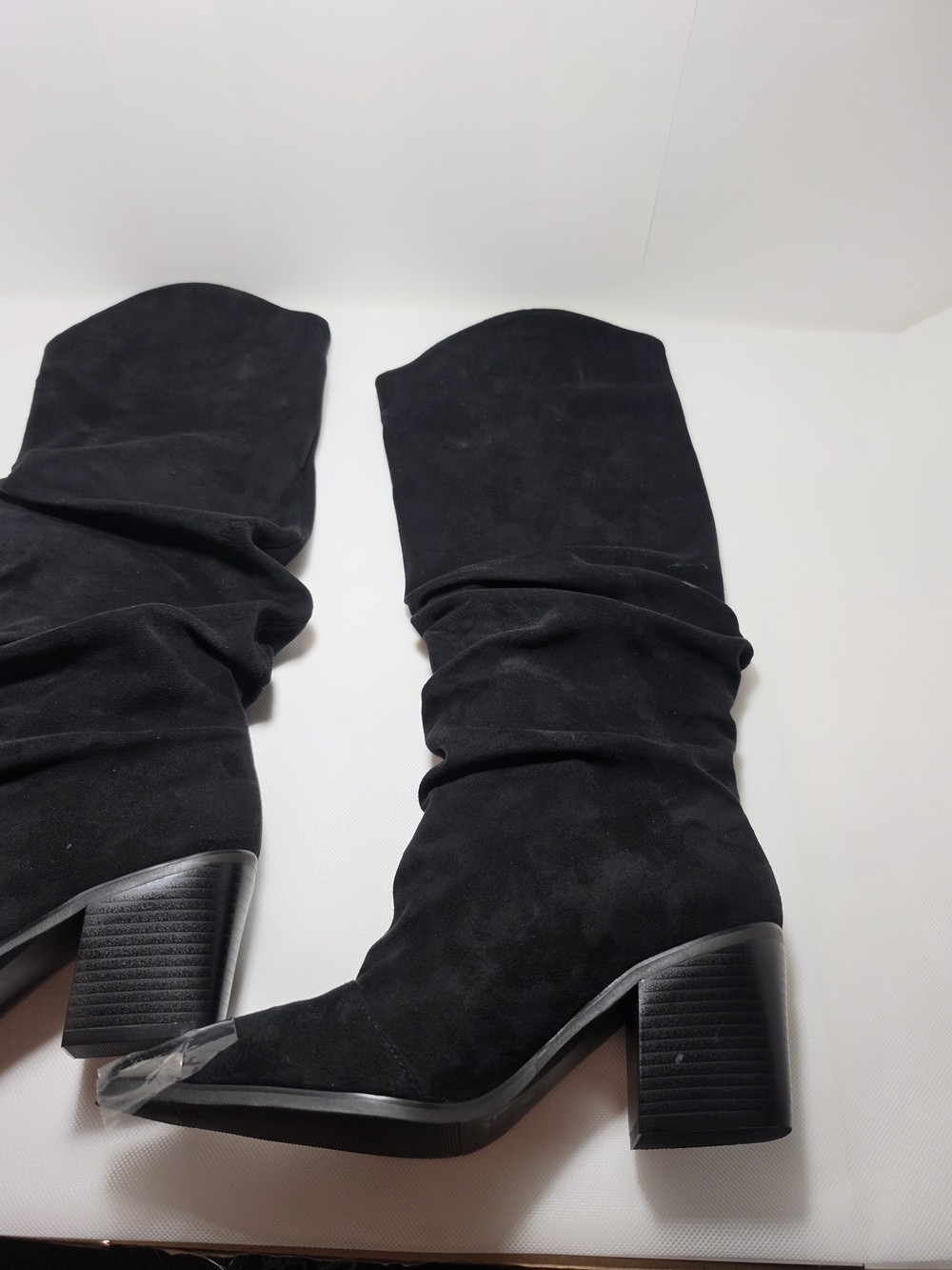 GPXGPX Black Velvet Slouchy Knee Boots Women 7 BIock Heel Silver Toe Cap NEW
